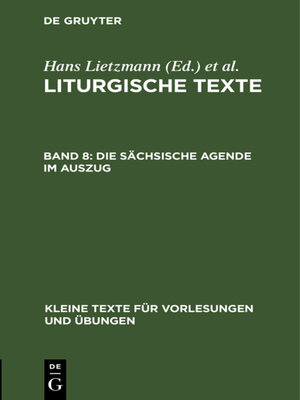 cover image of Die Sächsische Agende im Auszug